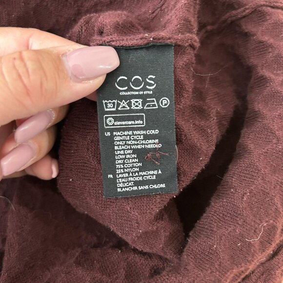 COS Cardigan Sweater Womens Small Burgundy Quilted Knit Quiet Luxury Academia - Picture 7 of 9